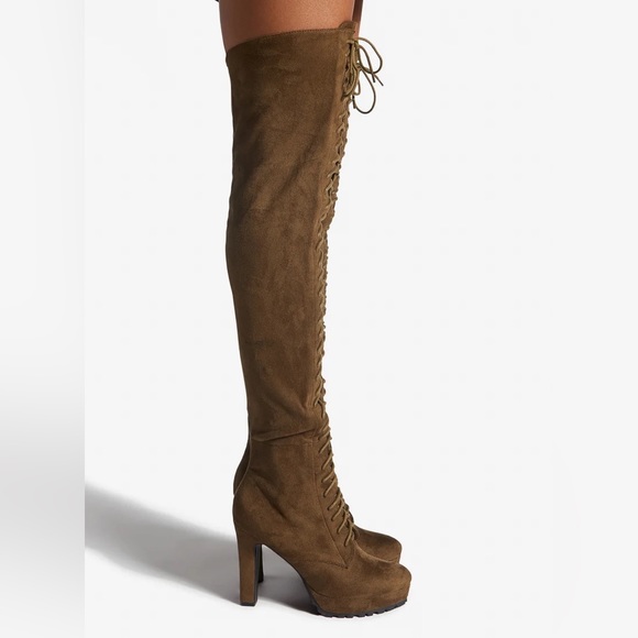 NIB Dark Olive Over The Knee Faux Suede Boots - Picture 3 of 6